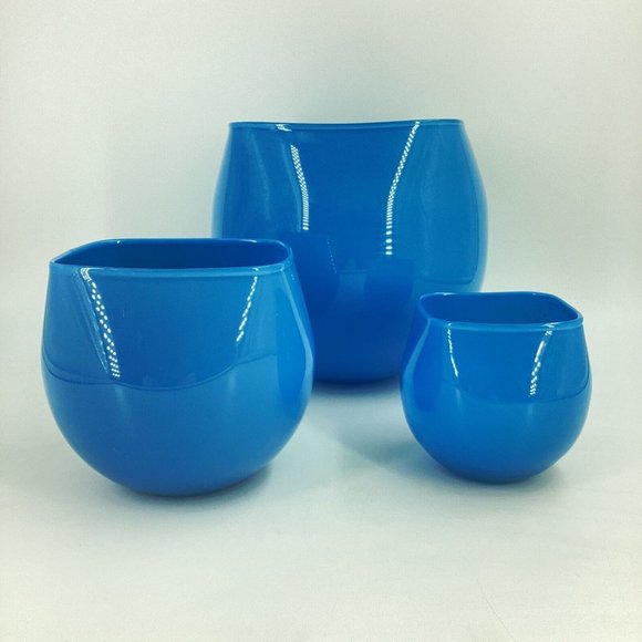 Royal Copenhagen Crystal Set of 3 Peter Svarre Design Vases Bowls Blue Quadro